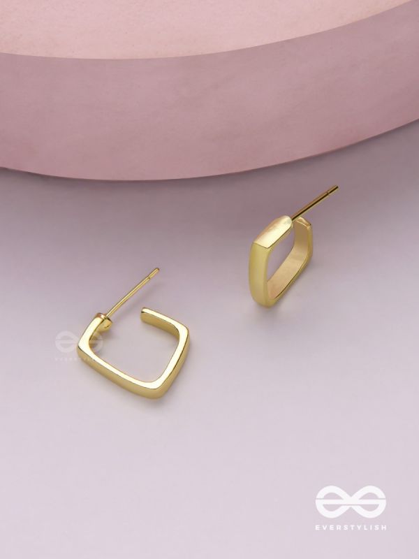 Golden glimmer- Golden colored rectangular  hoop earrings 
