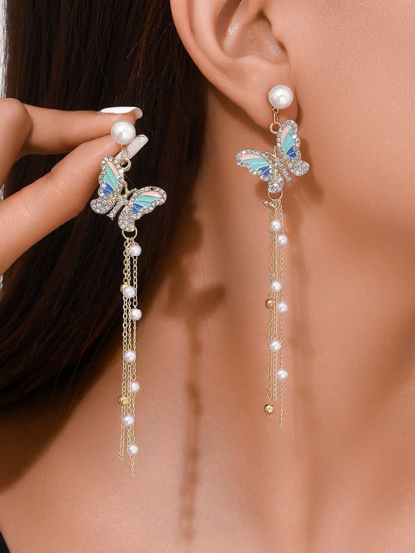 Serene Seabreeze - Dangling butterfly aqua earrings 