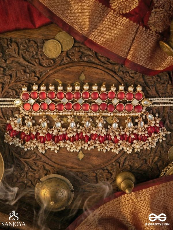 GULABI DHARA – SUHANA KHAN INSPIRED NECKPIECE FEATURING KUNDAN, RED GEMSTONES AND PEARLS