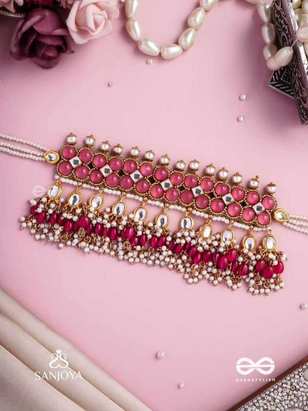 GULABI DHARA – SUHANA KHAN INSPIRED NECKPIECE FEATURING KUNDAN, RED GEMSTONES AND PEARLS