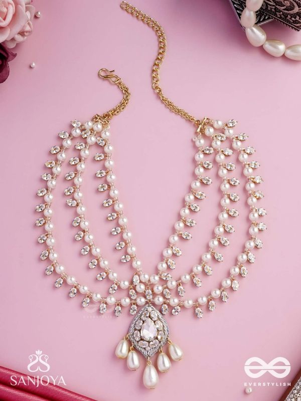 SHWETAPUSHPA– SHLOKA AMBANI INSPIRED NECKPIECE WITH SILVER ACCENTS, CZ STONES AND PEARLS