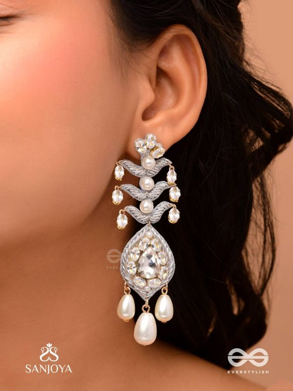 SHWETAPUSHPA– SHLOKA AMBANI INSPIRED EARRINGS WITH SILVER ACCENTS, CZ STONES AND PEARLS
