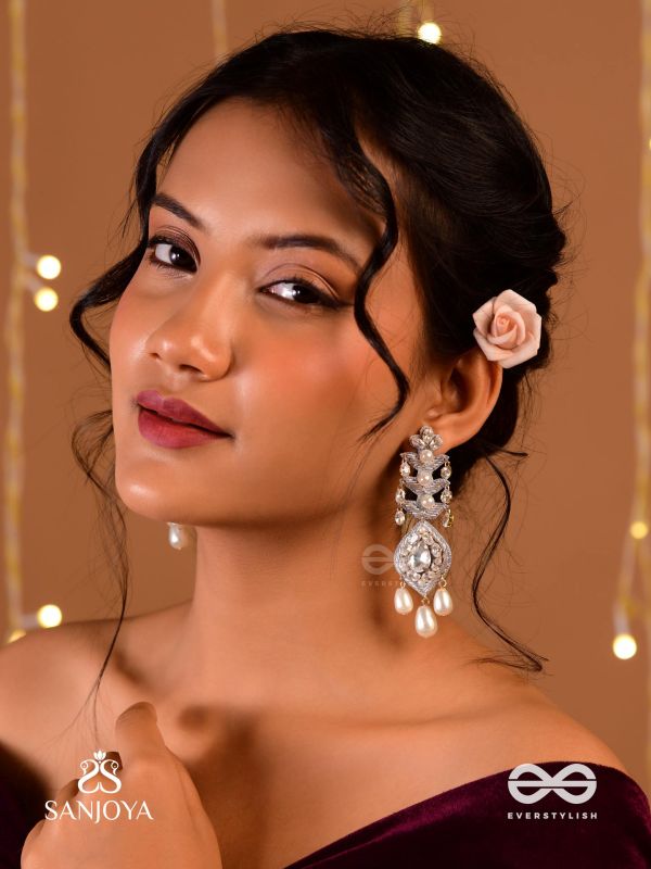 SHWETAPUSHPA– SHLOKA AMBANI INSPIRED EARRINGS WITH SILVER ACCENTS, CZ STONES AND PEARLS