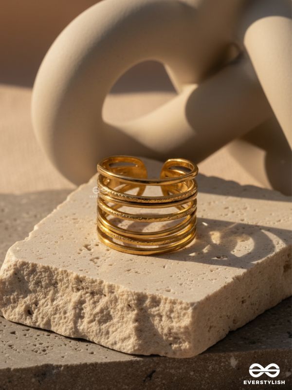 LAYERS OF ORBIT - GOLDEN MULTI BAND STAINLESS STEEL ANTI-TARNISH RING