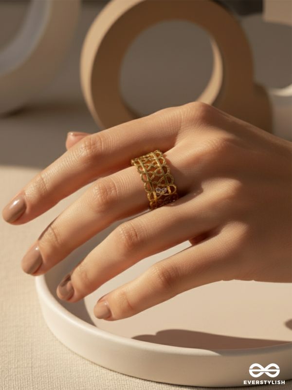 ROYAL TAPESTRY - TEXTURED STAINLESS STEEL ANTI-TARNISH GOLDEN RING