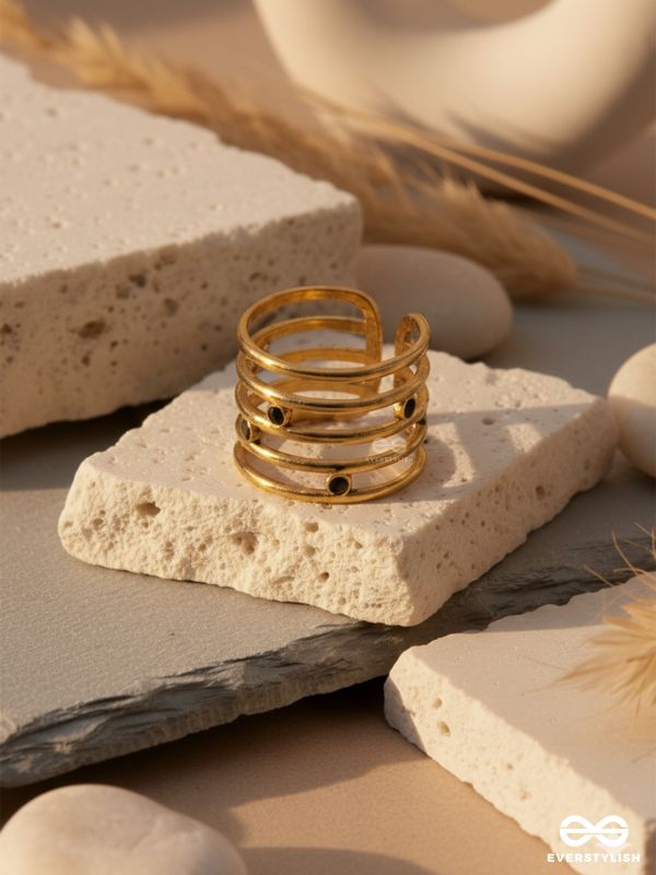 SPIRAL POISE - MULTI BAND STAINLESS STEEL ANTI-TARNISH GOLDEN RING