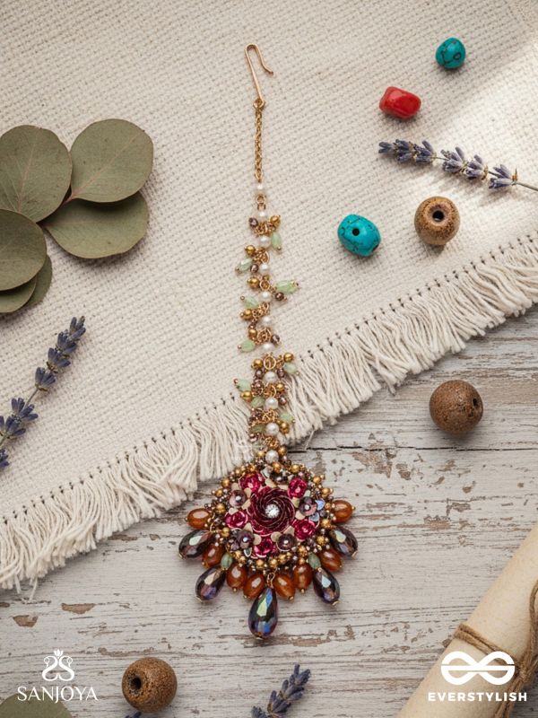 VARNAMALA ABHUSHANA - ADORNMENT OF COLORS - BEADS, GLASS DROPS AND FLORAL MOTIFS MAANGTIKA