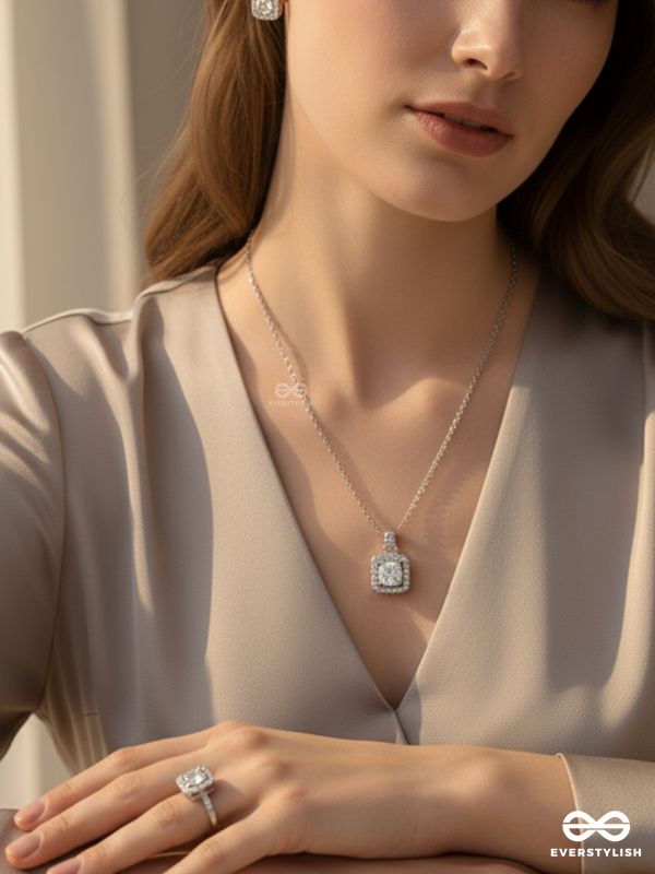 CELESTIAL GLEAM- MODERN GLAMOUR RHINESTONE SET WITH NECKPIECE, EARRINGS AND RING