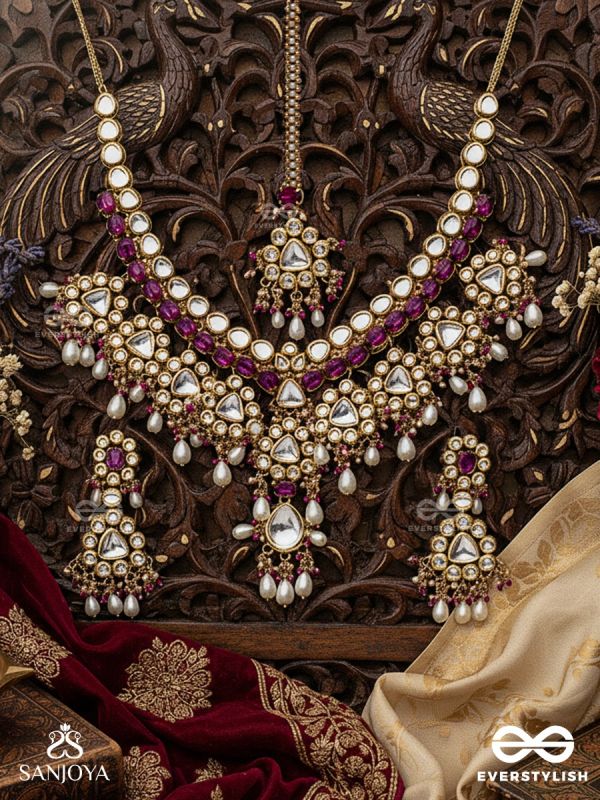PREMABHĀVINI - RADIATING LOVE -  HAND EMBROIDERED BRIDAL KUNDAN AND PEARL SET WITH NECKLACE, EARRINGS AND MAANGTIKA