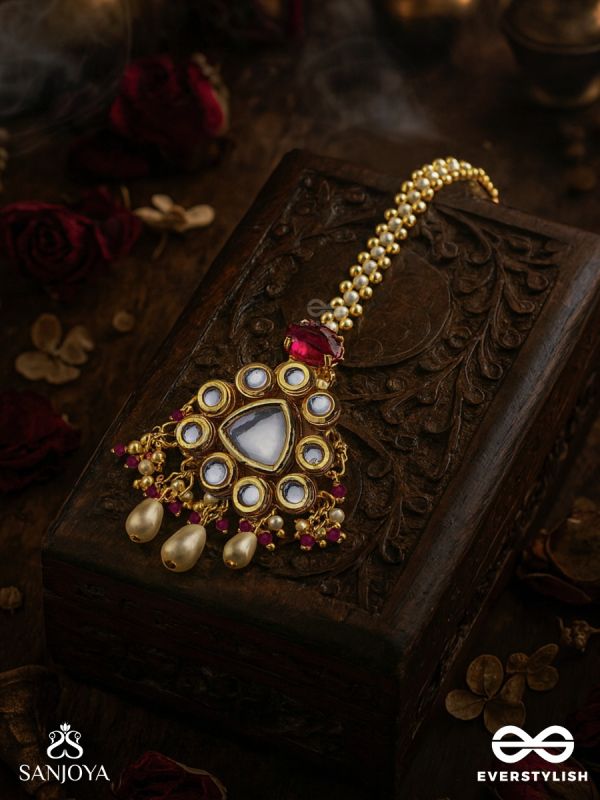 PREMABHĀVINI - RADIATING LOVE -  HAND EMBROIDERED BRIDAL KUNDAN AND PEARL SET WITH NECKLACE, EARRINGS AND MAANGTIKA