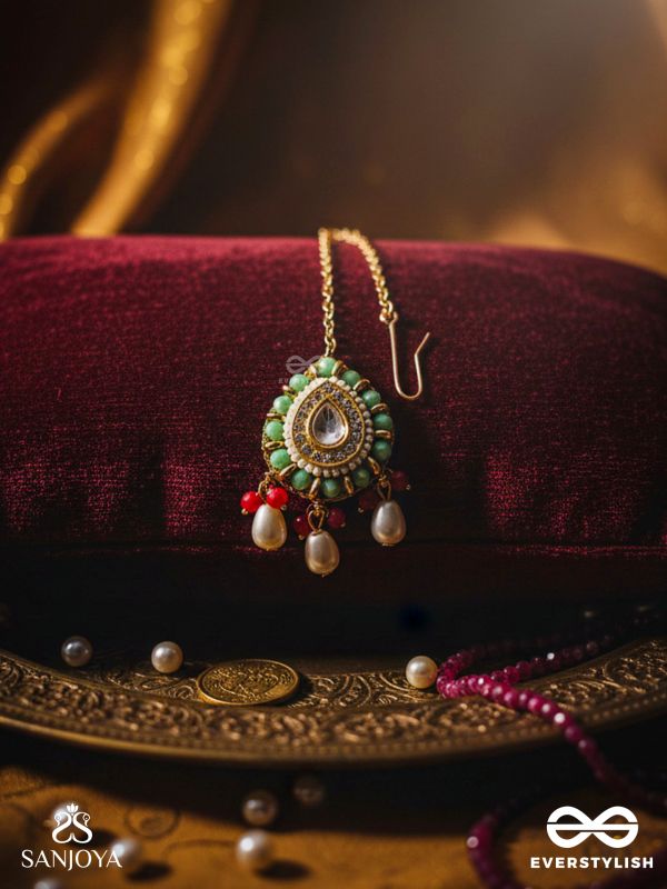 VIBHAVARI - NIGHT FULL OF SPLENDOR - MULTI-COLOR ENAMELLED KUNDAN MAANGTIKA WITH PEARLS AND BEADS