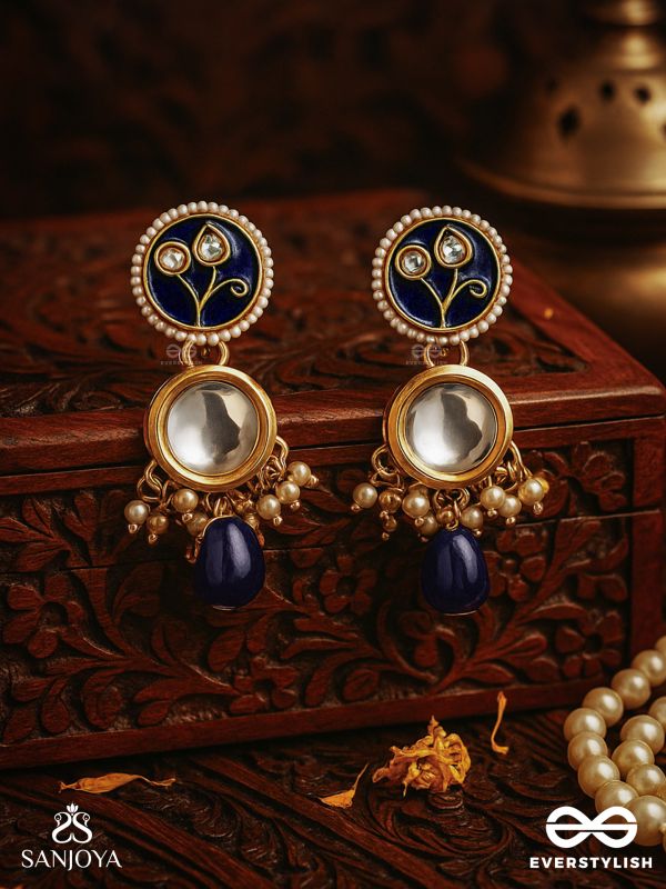 SHITALA - COOL AND CALM- KUNDAN, BLUE STONES, AND PEARLS HANDMADE EARRINGS