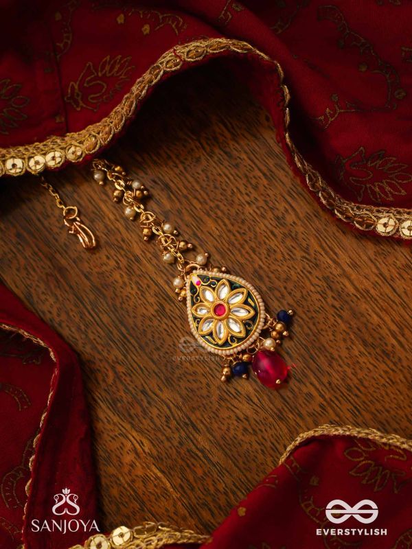 SANDHYARAGA - EVENING HUES - EXQUISITE KUNDAN MAANGTIKA WITH ENAMELLING AND GEM DROPS
