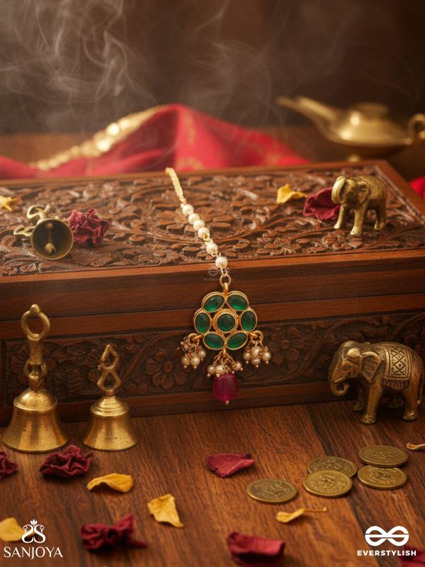 ANURAGA - LOVE’S EMBRACE - HERITAGE-INSPIRED KUNDAN POLKI MAANGTIKA WITH DAINTY BEADED DROPS