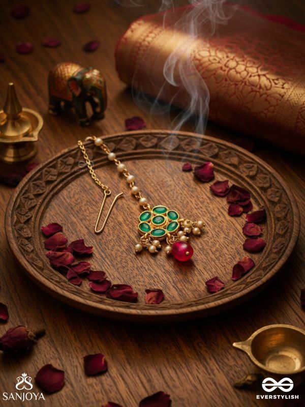 ANURAGA - LOVE’S EMBRACE - HERITAGE-INSPIRED KUNDAN POLKI MAANGTIKA WITH DAINTY BEADED DROPS