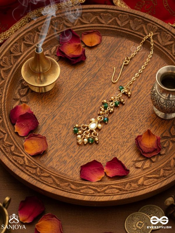 VARSHALEKHA - RAINFALL STROKES - ROYAL HERITAGE MULTI-STRAND KUNDAN MAANGTIKA WITH PEARL STRINGS AND POLKI DROPS