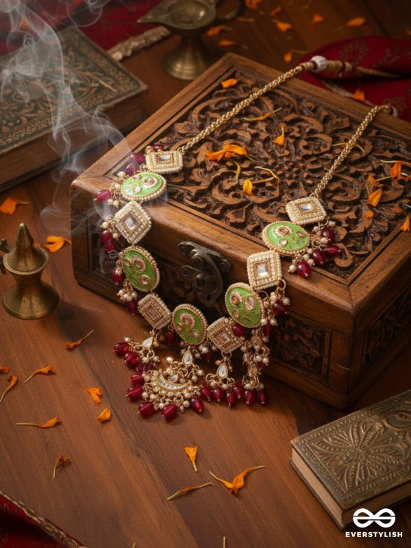 PUSHPALEKHA - STROKES OF FLOWERS - INTRICATE FLORAL ENAMELLED KUNDAN NECKLACE WITH RUBY BEADS