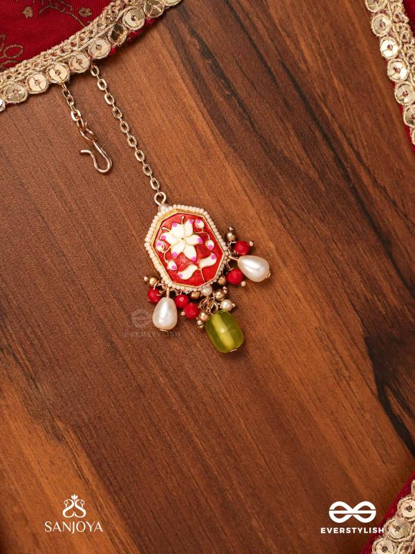 PADMALATA - LOTUS CREEPER - ENAMELED LOTUS PATTERN MAANGTIKA WITH PEARLS AND BEAD DROPS