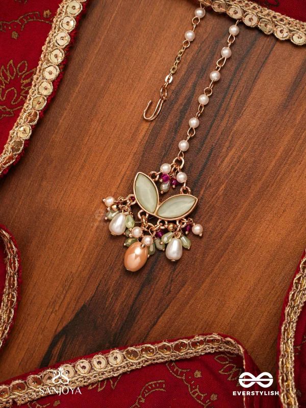 VASANTILATA - SPRING VINE- CHARMING PASTEL KUNDAN MAANGTIKA WITH GEMSTONES, BEADS AND PEARL DROPS