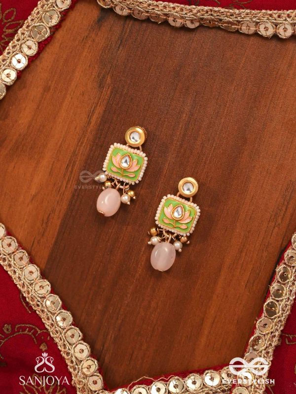 MRIDULPADMA - GENTLE LOTUS- DELICATE KUNDAN EARRINGS WITH FLORAL MOTIFS, BEADS AND PEARLS