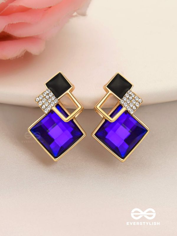 MIDNIGHT GLINT- VIBRANT BLUE GEM  GEOMETRIC EARRINGS