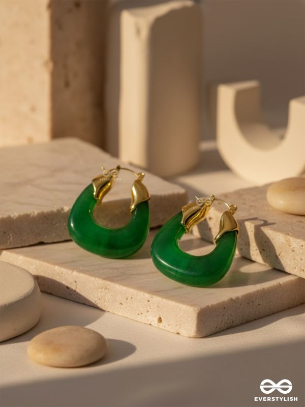 EMERALD EMBRACE-  TRANSLUCENT GREEN HOOPS