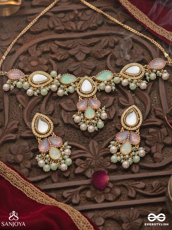 PRITHULAA - DELICATE DROP- PASTEL DROPS KUNDAN SET WITH NECKPIECE AND EARRINGS