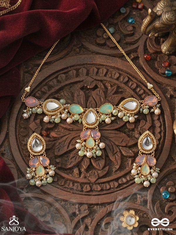 PRITHULAA - DELICATE DROP- PASTEL DROPS KUNDAN SET WITH NECKPIECE AND EARRINGS