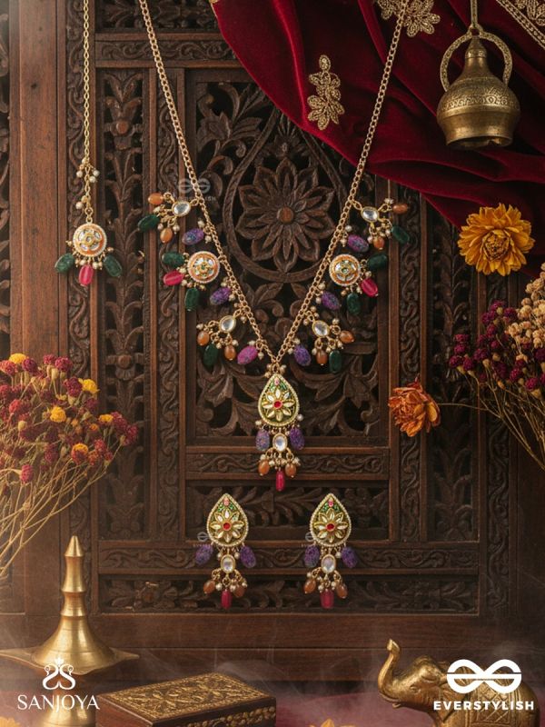 RANGKUSUMA - BLOOM OF COLORS - VIBRANT KUNDAN SET WITH NECKPIECE, EARRINGS AND MAANGTIKA