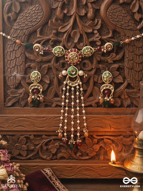 UTKALINI - EXQUISITELY DESIGNED - ENAMELLED KUNDAN SET WITH NECKPIECE AND EARRINGS