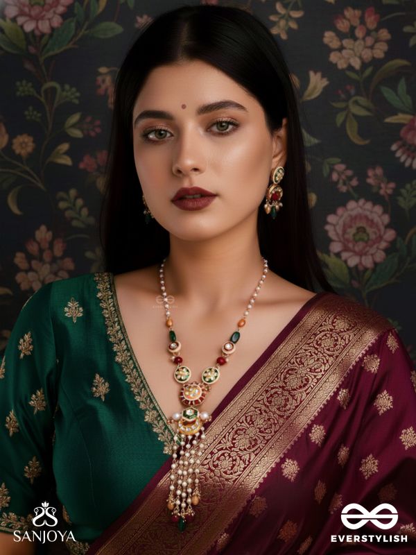 UTKALINI - EXQUISITELY DESIGNED - ENAMELLED KUNDAN SET WITH NECKPIECE AND EARRINGS