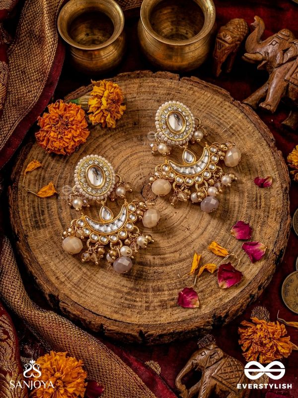 SWARNIKA - GOLDEN GLIMMER - KUNDAN CHANDBALI WITH LUSTROUS PEARL DROPS