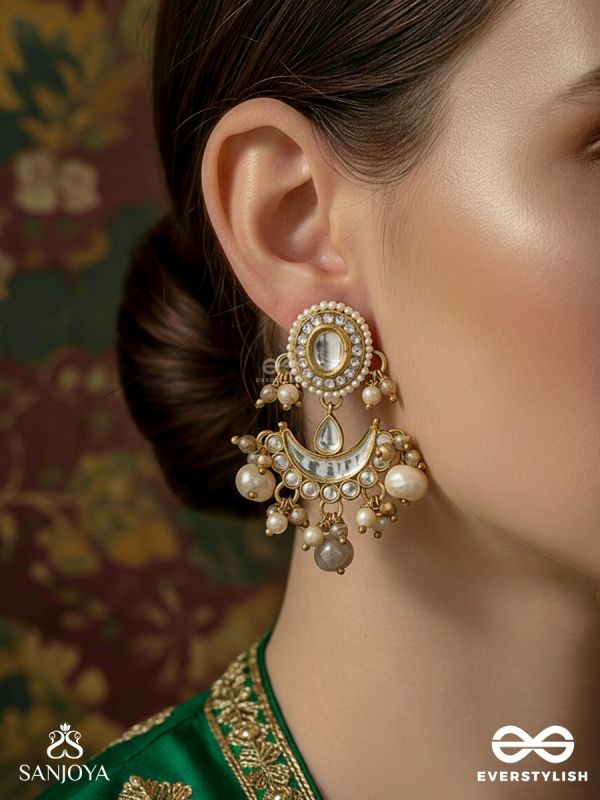 SWARNIKA - GOLDEN GLIMMER - KUNDAN CHANDBALI WITH LUSTROUS PEARL DROPS