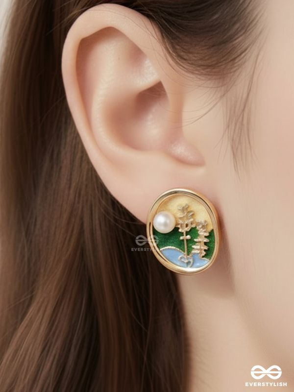 SUNLIT BLOOM-  ENAMEL EARRINGS WITH FLORAL MOTIF AND PEARLS
