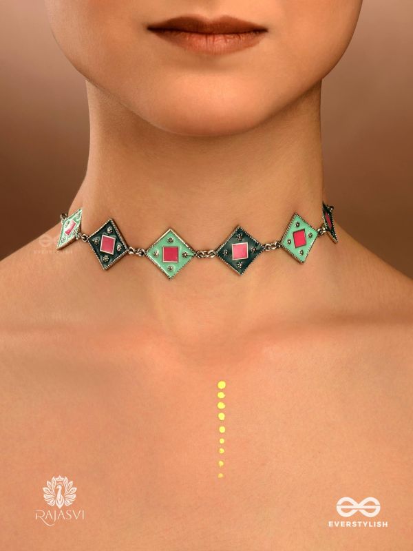 POP GEMS- GEOMETRIC ENAMELLED OXIDISED CHOKER