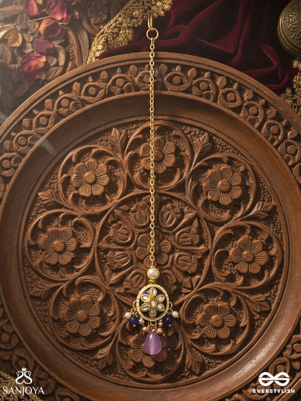 MRIGIKA – SOFT BEAUTY – GOLD TEARDROP MAANGTIKA CHARM WITH LAVENDER DROPS