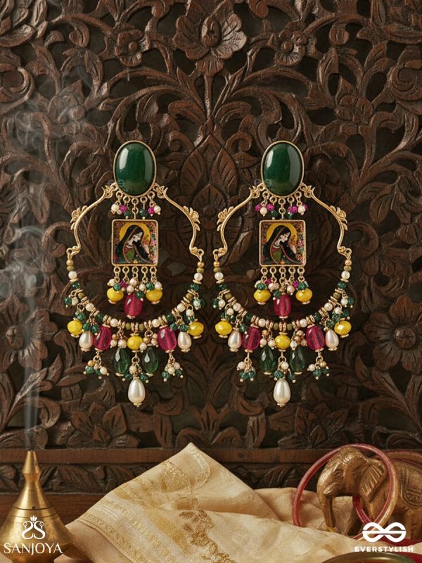 CHITRANGI – VIVID HUES – GRAND TEMPLE-INSPIRED EARRINGS WITH COLOURED STONE ACCENTS, BEAD HANGINGS AND A PEARL DROP