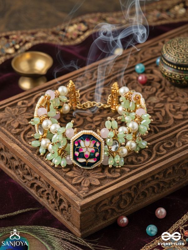 AAROHIKA – ASCENT OF MELODY – HAND-DETAILED BRACELET WITH COLOURFUL ENAMEL PANELS, PEARL CLUSTERS AND DELICATE BEAD ACCENTS
