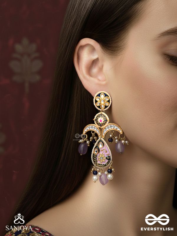 MRIGIKA – SOFT BEAUTY – GOLD TEARDROP CHARM EARRINGS WITH LAVENDER DROPS