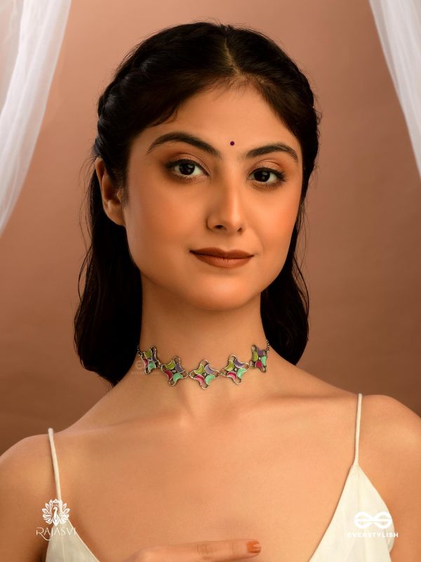 PASTEL WHIM - ENAMELLED GEOMETRIC OXIDISED CHOKER