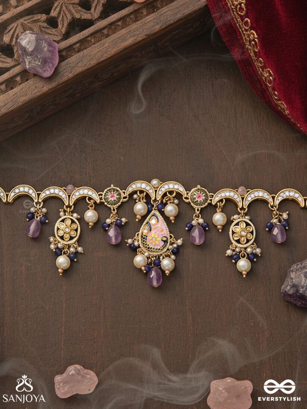 MRIGIKA – SOFT BEAUTY – GOLD TEARDROP NECKLACE CHARM WITH LAVENDER DROPS