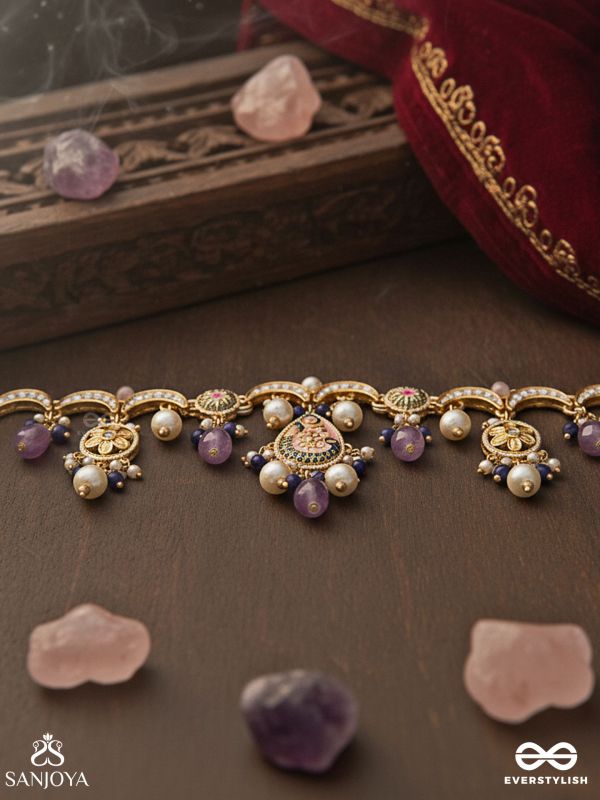 MRIGIKA – SOFT BEAUTY – GOLD TEARDROP NECKLACE CHARM WITH LAVENDER DROPS