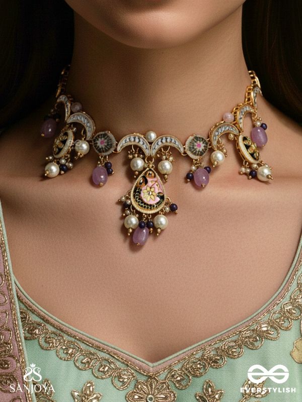 MRIGIKA – SOFT BEAUTY – GOLD TEARDROP NECKLACE CHARM WITH LAVENDER DROPS