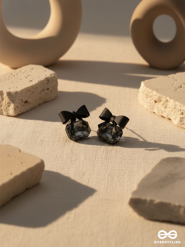 MIDNIGHT MUSE – DARK CRYSTAL STUDS WITH PLAYFUL BOW TOPS