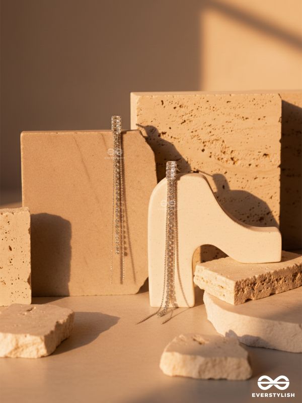 SILVER VEIL – SHIMMERING LONG DROP EARRINGS