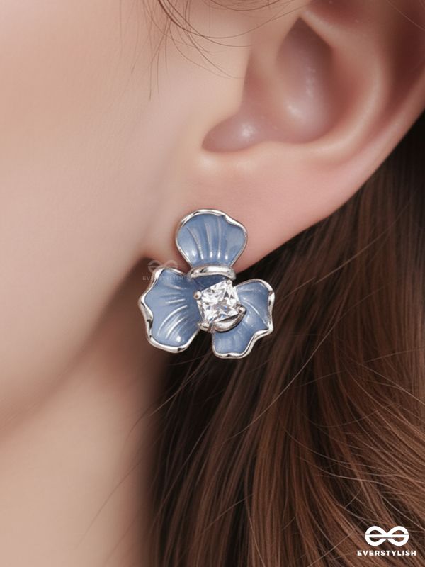 BLUE BREEZE BLOOM – ENAMEL FLORAL STUD EARRINGS