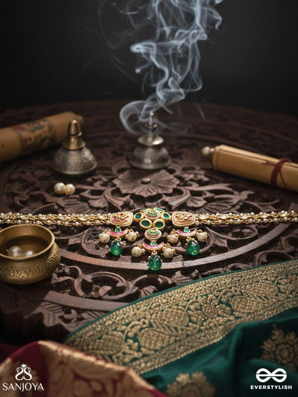 SUVARNALIKA – GOLDEN BLOOM – ORNATE PINK-PEARL CHAND CHOKER NECKLACE WITH MULTIPLE LAYERS