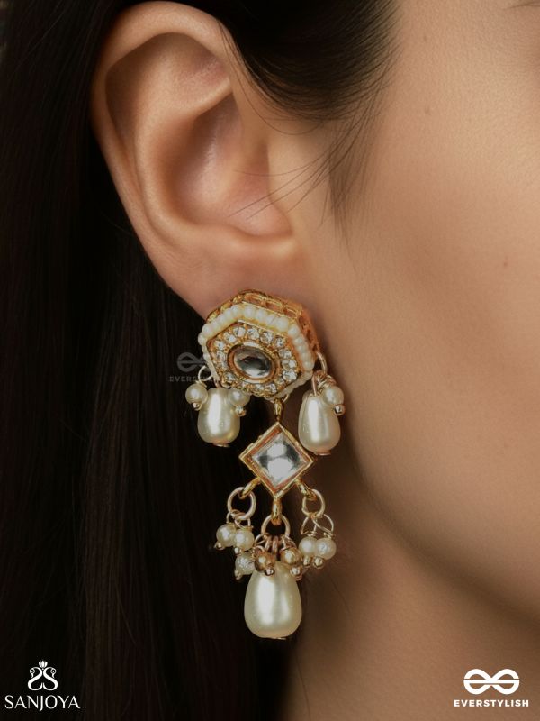 MADHUPRIYA – BELOVED BLOSSOM – ORNATE GOLDEN BLOOM DROP WITH PEARL CLUSTERS EARRINGS