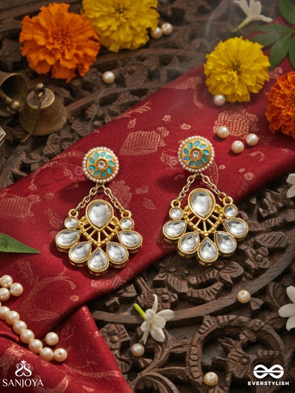 NEELAPRAVA – BLUE SHIMMER – KUNDAN DROP EARRINGS WITH OCEAN-TONED ACCENTS