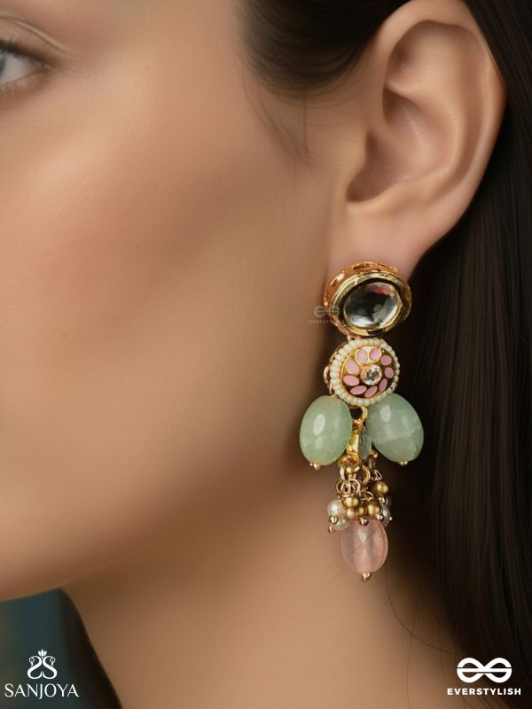 PANKHURI – DELICATE PETALS – KUNDAN EARRINGS WITH PINK AND MINT DROP DETAILS